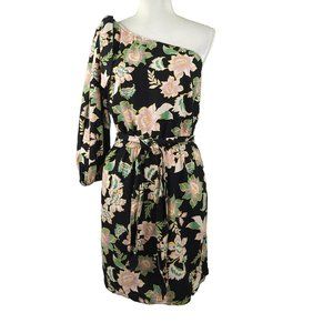 Who What Wear One Shoulder Long Sleeve Mini Dress Womens M Floral Elastic Waist